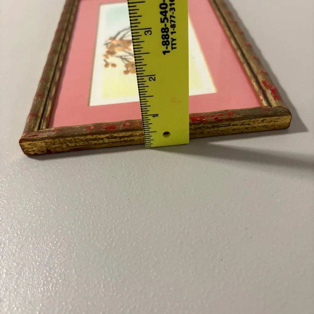 Framed Artwork Chinese Wheat Straw Cherry Blossom Branch Print Coral Mat Gold‎